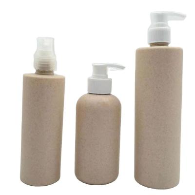 China Biodegradable Personal Packaging 20ml 30ml 40ml 50ml Skin Care Container 500ml Wheat Straw Cosmetic Bottle With White Pump Lid for sale