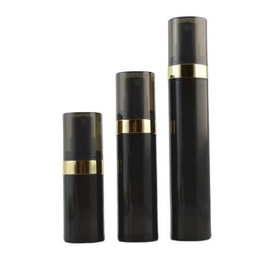 China Luxury black round personal care hotsale 15ml30ml50ml airless pump lotion bottle with gold line for sale