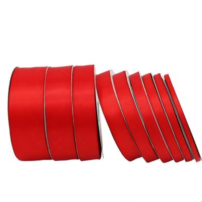 China Bright Color Stability Low Price Stock High Quality Wedding 100% Polyester Satin Ribbon Red for sale