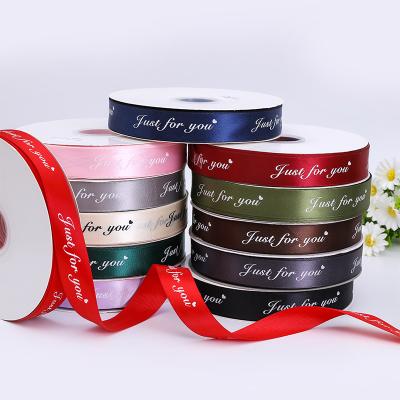 China Long/Per Roll 90m 2.5cm Wide Letter Printed Viable Just For You Cake Box Ribbon Gift Wrapping Ribbon Flowers for sale