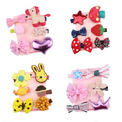 China New Products Cute 6PCS/SET Toddlers Kids Animal Bow Barrettes Hair Accessories Clips Rabbit Ear Candy Hairball Hairpins for sale