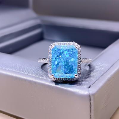 China Luxury Elegant Sparkle Diamond Smart Ring Rectangular Sapphire High Carbon Diamond Rings for sale