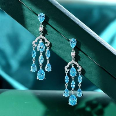 China 2021 Hiphop High Carbon 925 Sensitive Smart Sapphire Gemstone Earings Silver Diamond Earings For Women Set for sale