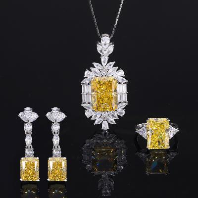 China CLASSIC Luxury Earring Ring Necklaces Set Wedding Simulated Sterling Silver Citrine Pendent Necklaces of 925 Moissanite for sale