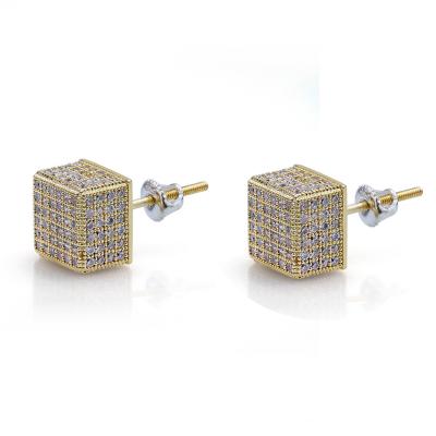 China FASHIONABLE Hip Hop Quadrate Wholesale Screw Stud Earrings Zircon Jewelry Back Studs For Unisex for sale