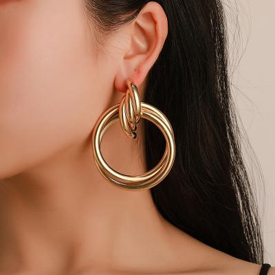 China TRENDY Large Circle Gold Earrings Korean Geometry Metal Gold Earrings For Women Retro Earrings 2020 Fashion Jewelry for sale