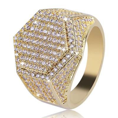 China Hip Hop Hip Hop Ring Tiny Cubic Zircon Diamond Stacked Gold Plated Mens Ring for sale