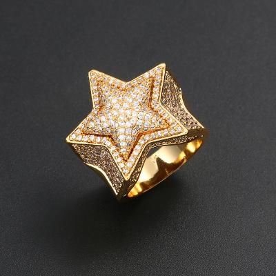 China Hip Hop Hip Hop Ring 18k Gold Plated Luminous Star Ring For Men Engagement 2021 for sale