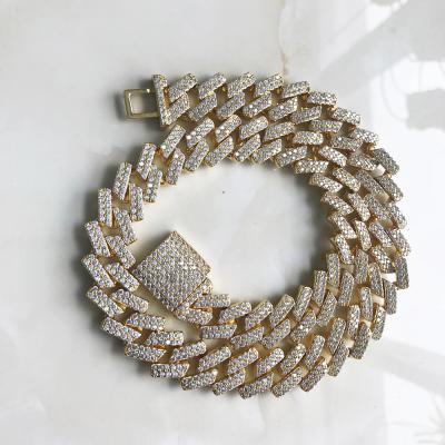 China Hot-selling 14mm Hip Hop Diamond Necklace Iced Out Cuban Zircon Jewelry Bracelet Chain Necklace for sale