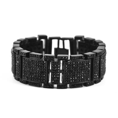 China Wholesale High Quality Alloy Diamond-encrusted Wide Hip Hop Bracelet Men's Hip Hop Long Rows Punk Bracelet for sale