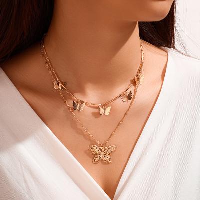 China New Style Hip Hop Double Hip Hop Accessories Alloy Fashion Butterfly Bohemian Pendant Necklace Choker Woman for sale