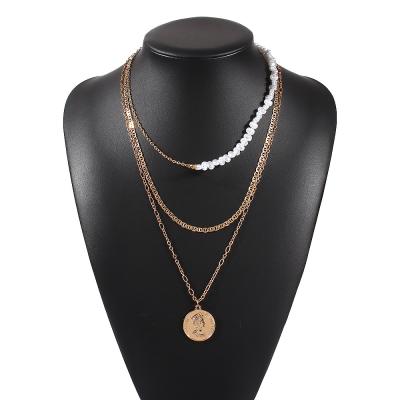 China Popular Multi-Layer Creative Pearl Metal Hip Hop Wholesale Alloy Chain Portrait Splicing Pendant Scarf for sale