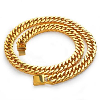 China Wholesale Hot Selling 18K Gold Four Side Hip Hop Grinded Button Necklace Stainless Steel Cuban Bracelet for sale