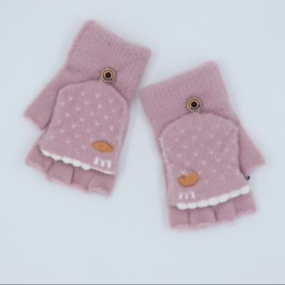 China Warm Baby Girls Winter Cartoon Plush Finger Gloves Boys Girls Double Goal Kids Gloves with Flip Cover for sale