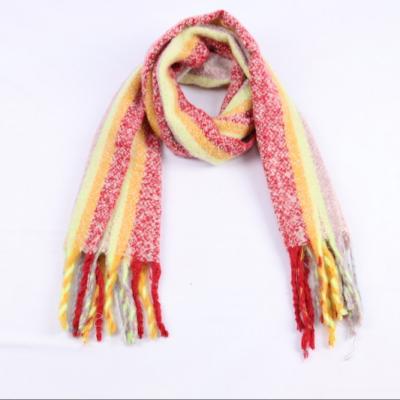 China Autumn Winter New Style Plaid Modern Elegant Shawl Polyester Women Thick Cold Insulation Tassel Knitted Scarves for sale