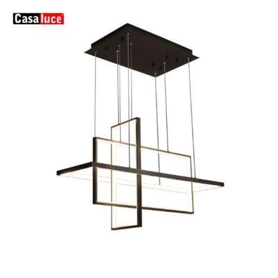 China Art Unique Modern Rectangle Modern Pendant Led Lights Gold Finish LED Aluminum Pendant Lamp For Living Room for sale