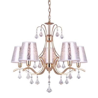 China Decorative Vintage Best Selling High Quality Luxury Fabric Shade Hanging Crystal Chandelier Light for sale