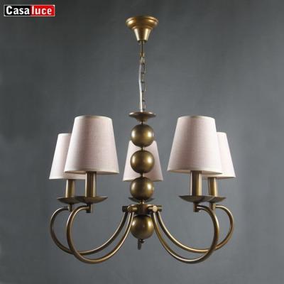 China Modern Decorative High Quality Bronze Brass Contemporary Beaded 5 Light Fabric Glass Chandelier for sale