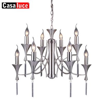 China Modern Luxury Home Decor Iron Leaded Candle Crystal Chandelier Pendant Light for sale