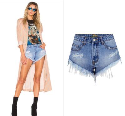 China Breathable Summer Thin Fit Holes Ribbed Fringes Directly Fringed Washed Denim High Waist Hot Pants Female Short Jeans for sale