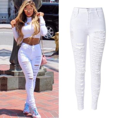 China Products breathable denim export quality small feet pants personality ripped thin style ripped women's pants for sale