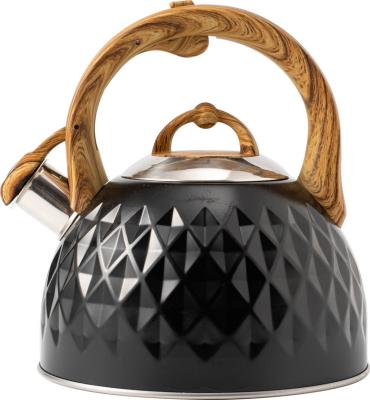 China Sustainable Wooden Handle Thumping Diamonds Pattern Luxurious Stainless Steel Whistling Kettles for sale