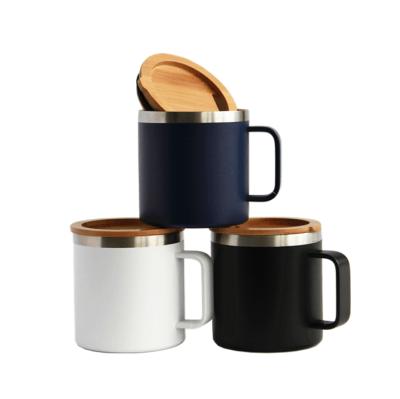 China Double Wall 304 Quality Stainless Steel Coffee Cup Powder Sustainable Bamboo Lids Liner Coffee Cup With Handle for sale