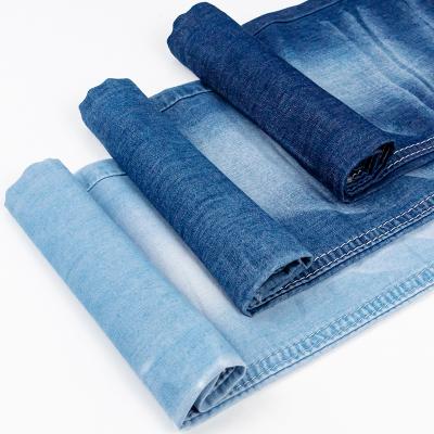 China Wholesale Breathable Lightweight Denim Fabric Non Stretch 73% Cotton 17% Polyester Jeans Fabric Selvedge Plain Denim Cotton Fabric for sale