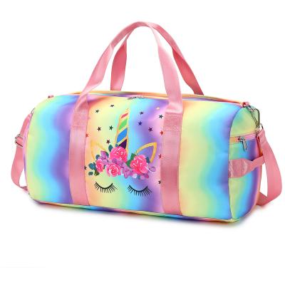 China Durable Cartoon Unicorn Girls Custom Duffle Weekend Overnight Travel Duffel Bag For Kids for sale