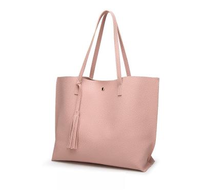 China Fashion Pink Soft Faux Leather Tote Shoulder Bag Daily Using Simple Casual Luxury Handbags for sale