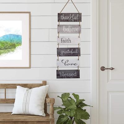 China Large China Hanging Wall Sign: Rustic Wood Decor Wall Hanging Wooden Decoration (Grateful, Love, Believe, Grateful, Faith, Blessed) for sale