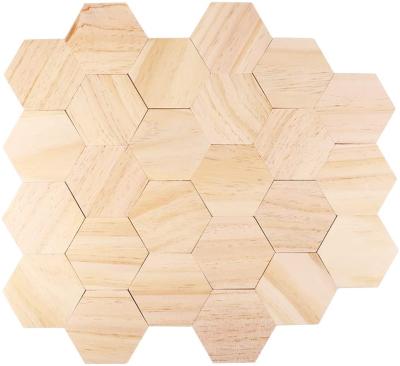 China China Wood Slices Ornaments Hexagon Shape Wooden Slabs Craft DIY Decoration 9cm 25Pcs for sale