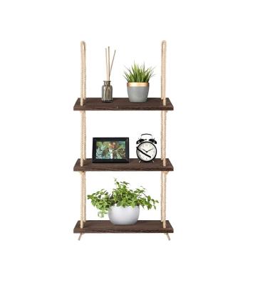 China China Wall Hanging Shelves Rustic Wood Rope Shelf Window Storage Rack Home Decor Plants Pictures Decorations Show For Living Room for sale