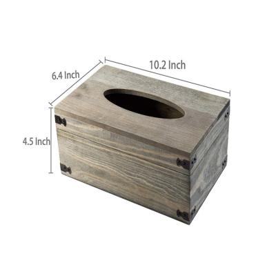 China China Vintage Rustic Style Hinged Lid Solid Distressed Wooden Tissue Box Holder for sale