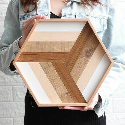 China China Hexagon Wooden Cake Pan Desktop Storage Tray Creative Wood Serving Tray for sale