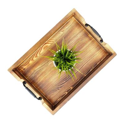 China China Factory Exquisite Workmanship Home Care Natural Color Pine Decorative Burnt Wood Tray for sale