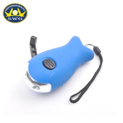 China Camping 2 Led Fish Shaped Kids Mini Crank Led Flashlight for sale