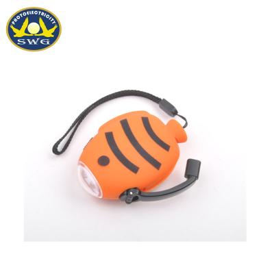 China Camping 2 Led Tropical Fish Shaped Super Bright Hand Driven Dynamo Torch Light for sale