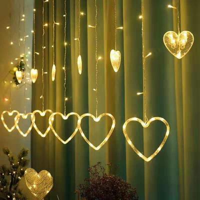 China Heart Shaped Christmas Fairy Lights Heart Shaped Home Decoration Led String Love Heart Curtain Light for sale