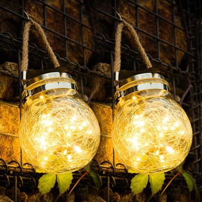 China Mason Jar Lights Mason Jar Lights 20 LED Solar Multicolor Cracked Glass Ball String Lights Hanging Lights for sale