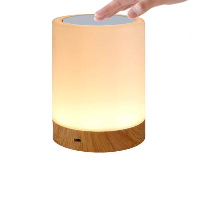 China Modern Solid Wood Table Lamp Touch Sensor Bedside Lamp Color Changing RGB And Dimmable Warm White Night Light For Bedrooms for sale