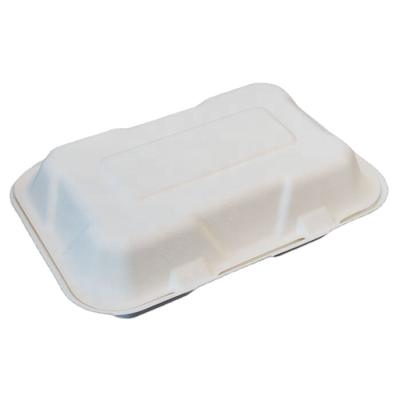 China 9*6 Heatable Inches Disposable Biodegradable White Natural Sugarcane Pulp Bagasse Food Containers for sale