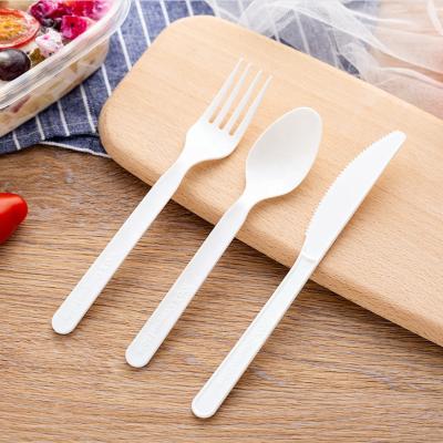 China Eco-Friendly Restaurant Kitchen Home Cafe 6 Inch Knife Spoon and Forking Disposable 100% Compostable Spoon Tableware Set for sale