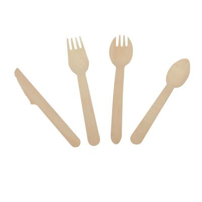 China 100% Biodegradable Disposable Food Knife Disposable Wooden Fork and Spoon Cutlery Set Birch Wood Compostable Fork for sale