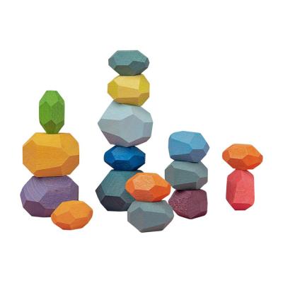 China DIY TOY Culture Decoration Lightweight Colorful Wooden Natural Building Blocks Set Colorful Wooden Stones For Autistic Children for sale