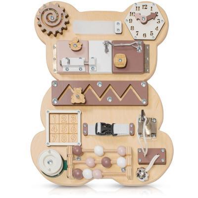 China 2022 New Autism Montessori Kids Toys Educational Wooden Bear DIY Handmade Sensory Early Learning Busy Board For Toddlers Foldable for sale