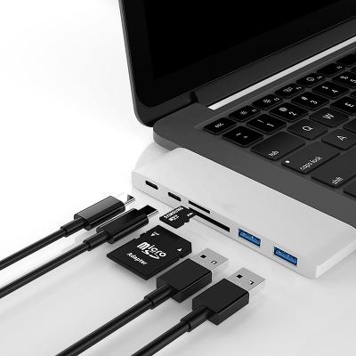 China Aluminum Alloy 6 In 1 Usb C Hub Type C To Usb 3.0 5 Gbps TF Slot Micro SD Card For Macbook Pro Air Adapter Type C Hub for sale