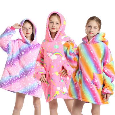 China oversized cover up hoodie custom printed flannel hooded anti wrinkle kids sherpa hoodie cover sweatshirt wearable custom sherpa for sale