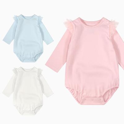 China Toddlers Sleepwear Customized Newborn Baby Off Shoulder Clothes Cotton Romper White Ruffles Sleeve Onesie Jumpsuit Outfits for sale