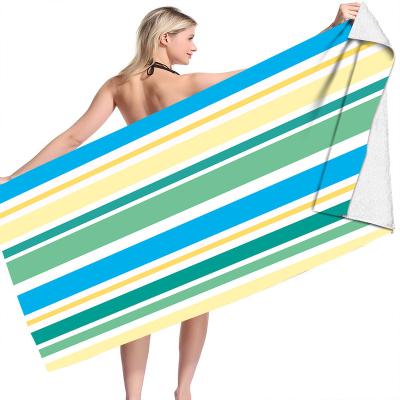 China Wholesale Custom QUICK DRY Logo Striped Sand Free Quick DRY Digital Sublimated Printed Dry Hut Bar Microfiber Beach Towel for sale